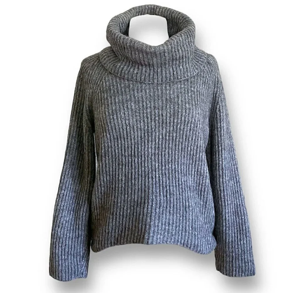 J Crew Point Sur Womens Gray Chunky Turtleneck Sweater XS Mohair Wool Ribb Knit